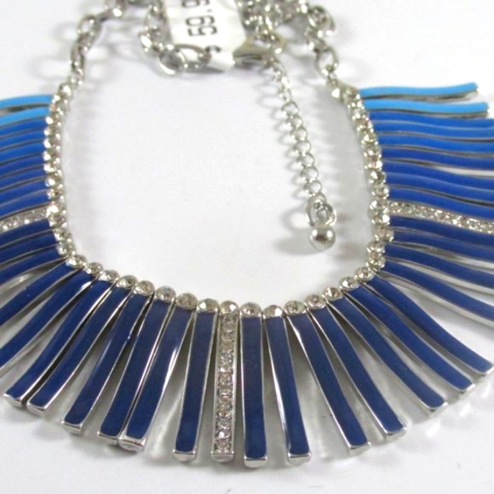 Tri-color Blue Enamel Crystal Bib Statement Necklace